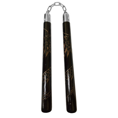 nunchaku legno tondo catena incisione drago