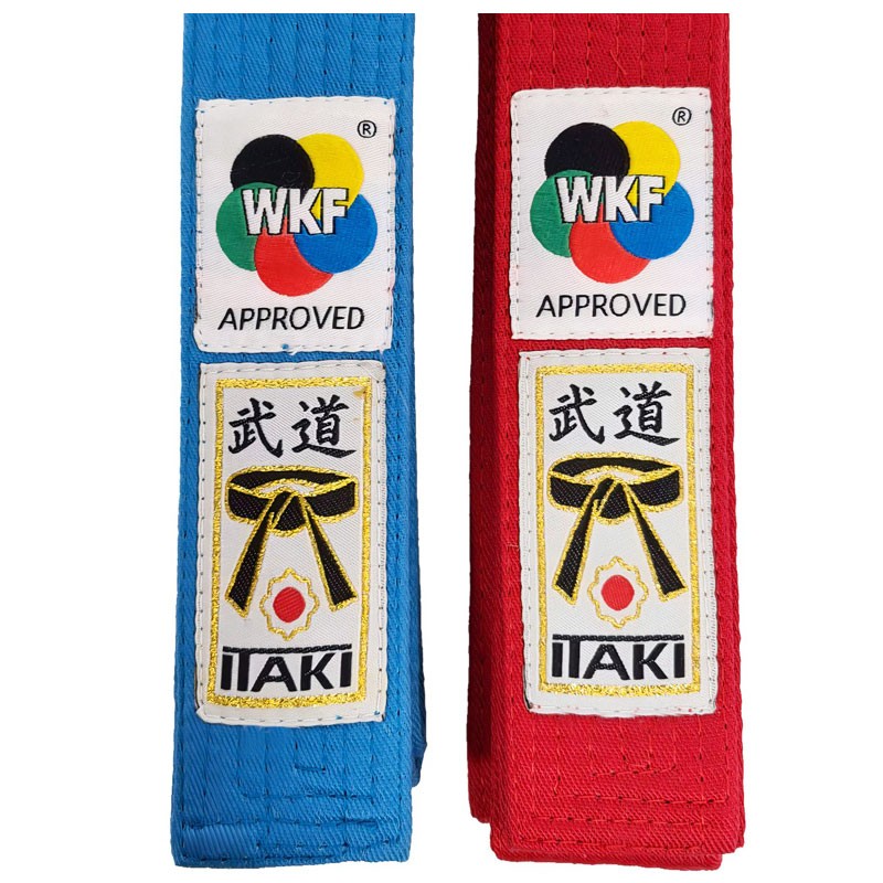 cinture Itaki cotone rossa e blu approvate WKF