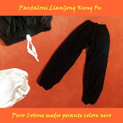 pantaloni Kung Fu chiusi alla caviglia puro cotone colore nero