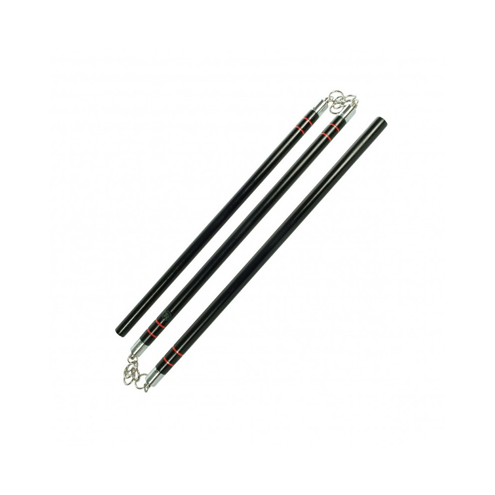 Nunchaku a tre sezioni in legno tondo laccato nero Nunchaku a tre sezioni in legno tondo laccato nero